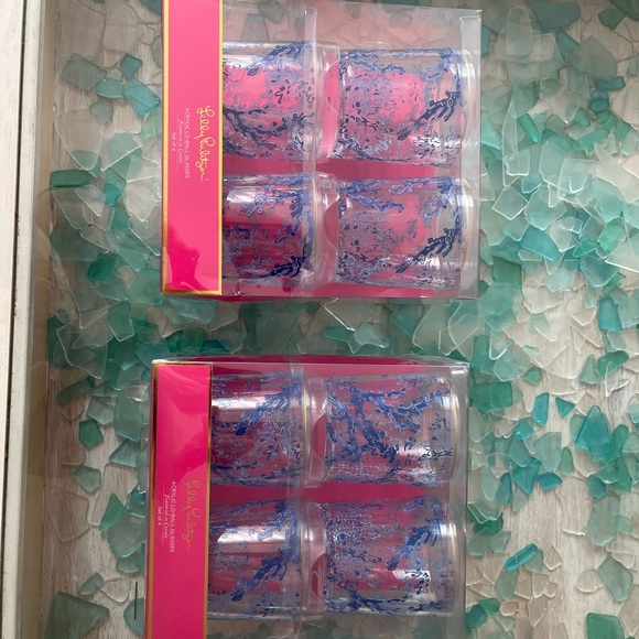 Lilly Pulitzer acrylic lowball glasses featured in CORALY two sets of 4 nwt - Picture 7 of 7